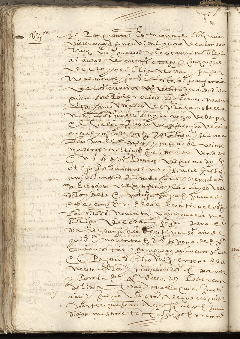 Obligación de Ginés Vidal, yerno de Alonso Ruiz, a favor de Juan García de los Carneros, todos ellos vecinos de Cartagena.